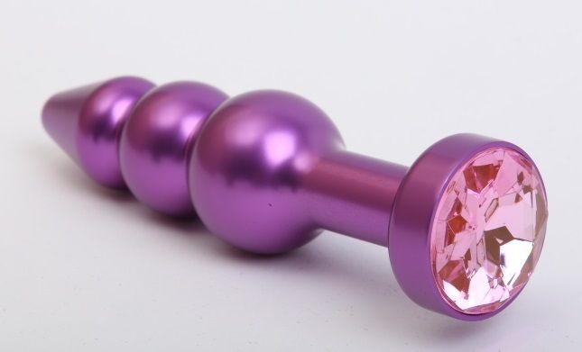 Фиолетовая фигурная анальная ёлочка с розовым кристаллом - 11,2 см. от 4sexdreaM