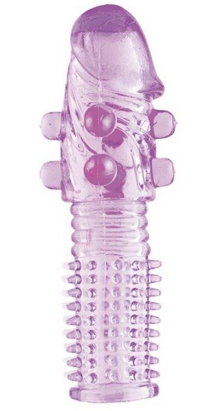 Гелевая фиолетовая насадка с шариками и шипами - 14 см. от ToyFa
