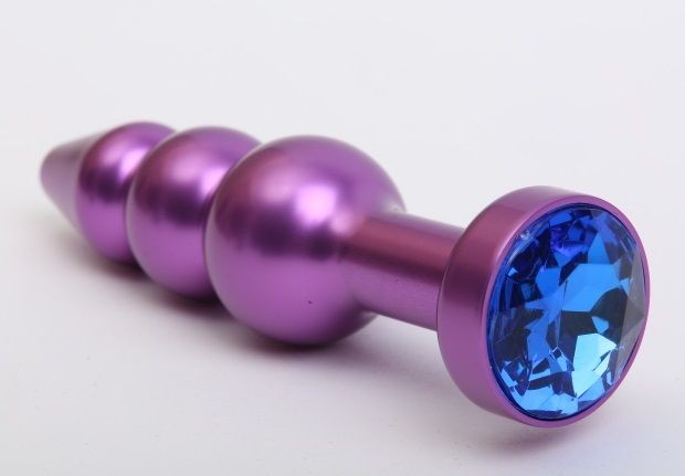 Фиолетовая фигурная анальная ёлочка с синим кристаллом - 11,2 см. от 4sexdreaM