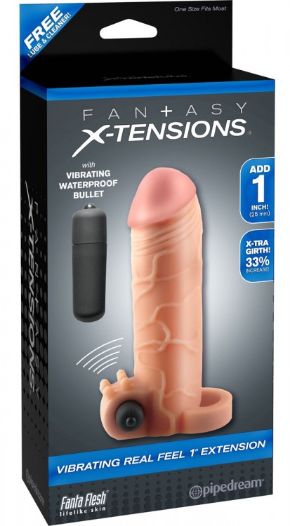 Телесная вибронасадка с кольцом  Vibrating Real Feel 1 Extension - 14 см. от Pipedream