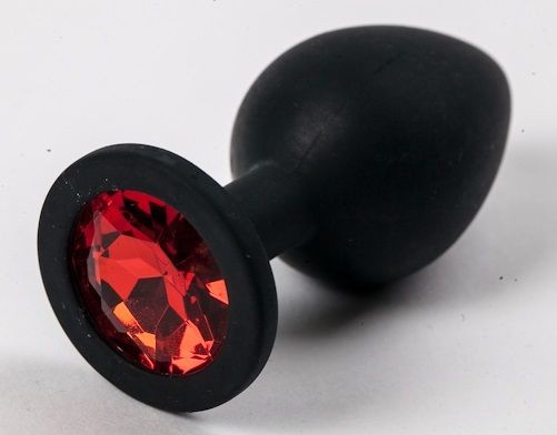 Черная силиконовая анальная пробка с красным кристаллом - 9,5 см. от 4sexdreaM