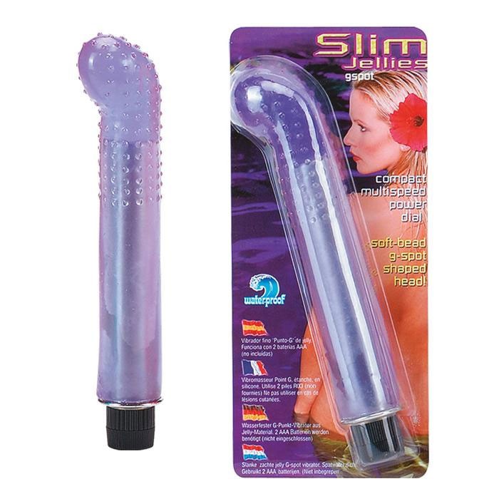Водонепроницаемый фиолетовый массажер G-точки SLIM JELLY G-SPOT VIBRATOR - 15,2 см. от Seven Creations