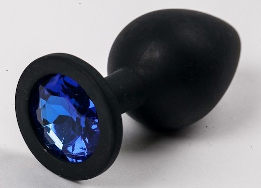 Черная силиконовая анальная пробка с синим кристаллом - 9,5 см. от 4sexdreaM