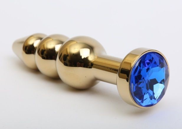 Золотистая анальная ёлочка с синим кристаллом - 11,2 см. от 4sexdreaM