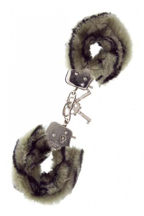 Металлические наручники с чёрно-серой меховой опушкой от Dream Toys