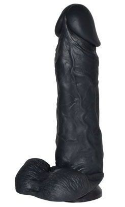 Чёрный фаллоимитатор с удлинённой мошонкой и присоской - 17 см. от Sitabella