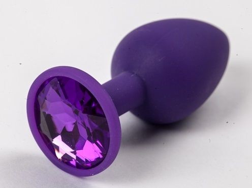 Фиолетовая силиконовая анальная пробка с фиолетовым стразом - 7,1 см. от 4sexdreaM