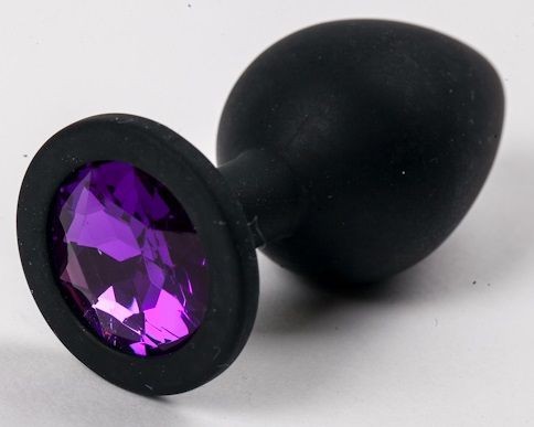 Черная силиконовая анальная пробка с фиолетовым кристаллом - 9,5 см. от 4sexdreaM