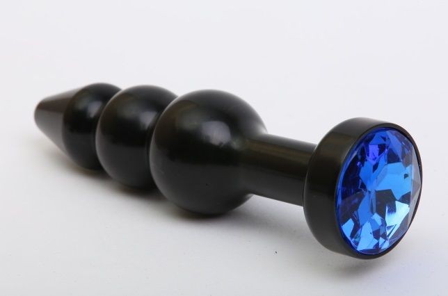 Чёрная анальная ёлочка с синим кристаллом - 11,2 см. от 4sexdreaM