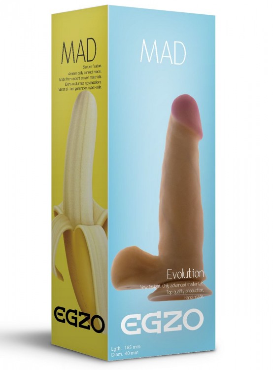 Телесный фаллоимитатор Mad Banana с мошонкой и подошвой-присоской - 18,5 см. от EGZO