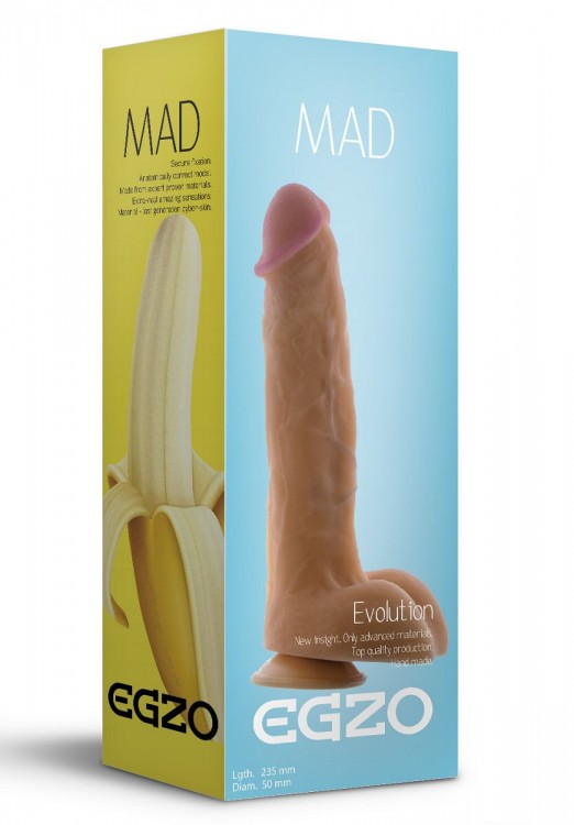 Крупный телесный фаллоимитатор Mad Banana с мошонкой - 23,5 см. от EGZO