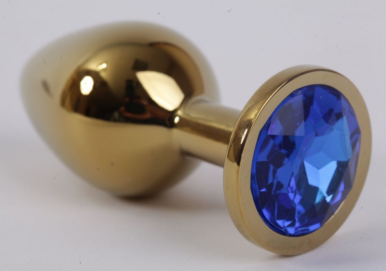 Золотистая анальная пробка с синим кристаллом - 8,2 см. от 4sexdreaM