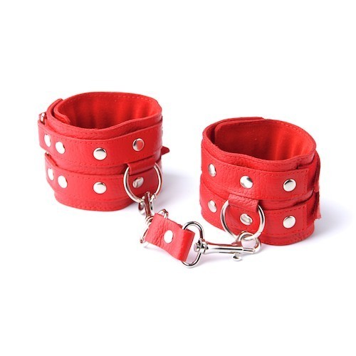 Красные кожаные наручники с велюровой подкладкой от Sitabella