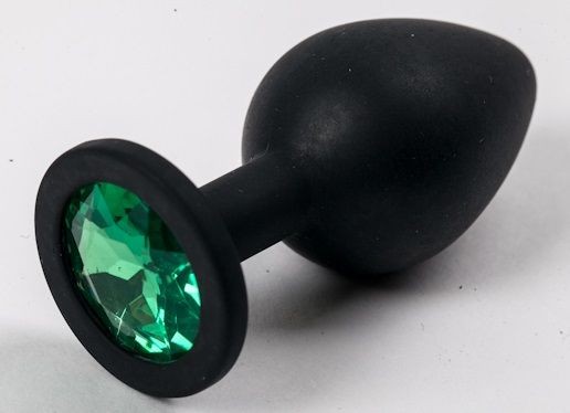 Черная силиконовая анальная пробка с зеленым стразом - 8,2 см. от 4sexdreaM