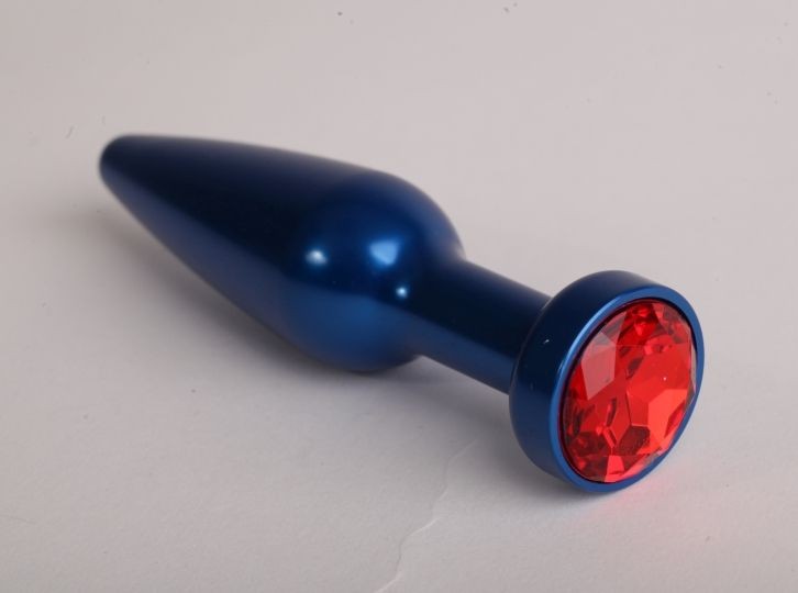 Синяя анальная пробка с красным кристаллом - 11,2 см. от 4sexdreaM