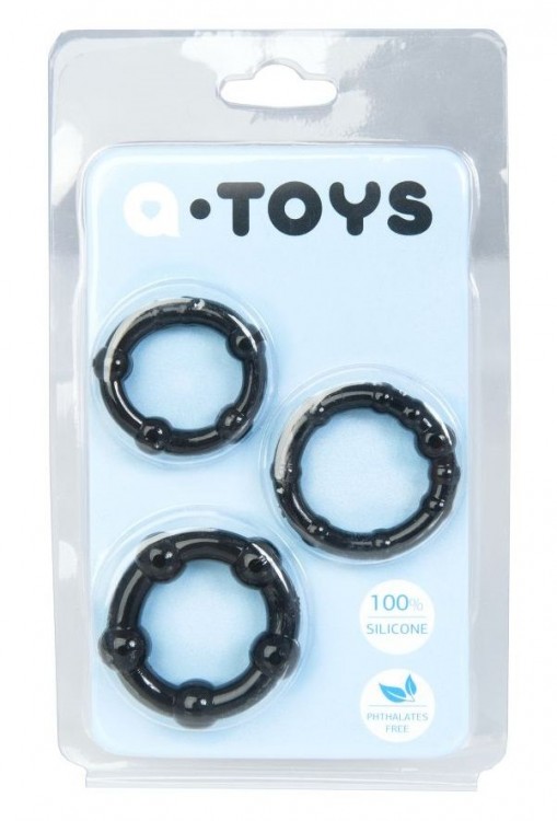 Набор из 3 чёрных эрекционных колец A-toys от A-toys