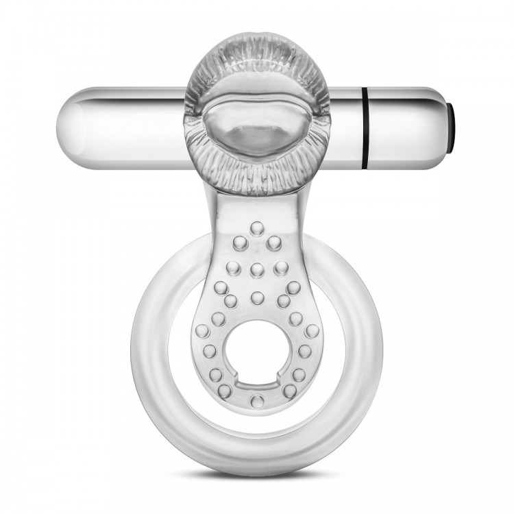 Прозрачное эрекционное кольцо с подхватом, вибропулей и язычком 10 Function Vibrating Tongue Ring от Blush Novelties