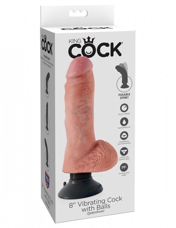 Вибромассажер со съёмной присоской 8  Vibrating Cock with Balls - 20,3 см. от Pipedream