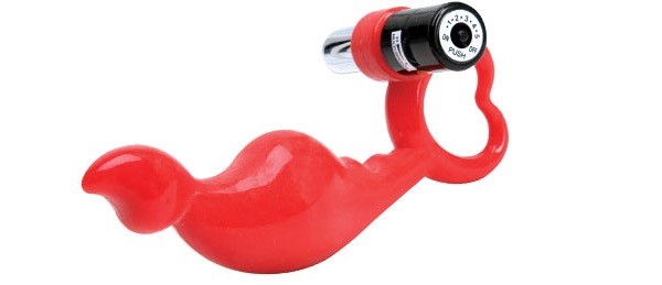 Красный силиконовый стимулятор с вибропулей на ручке от Dream Toys