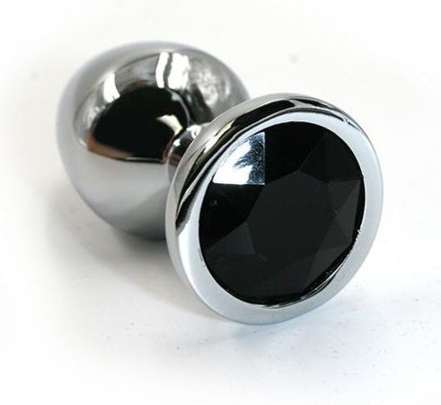 Серебристая алюминиевая анальная пробка с чёрным кристаллом - 6 см. от Kanikule