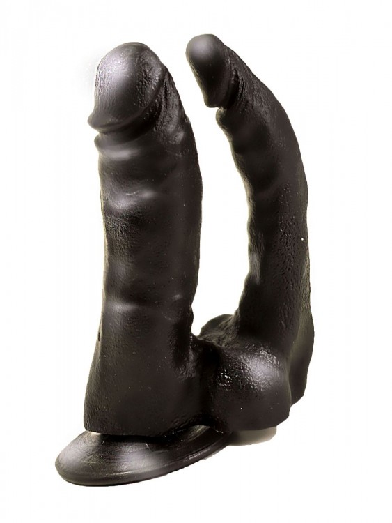 Двойной чёрный фаллоимитатор на присоске - 15 см. от LOVETOY (А-Полимер)