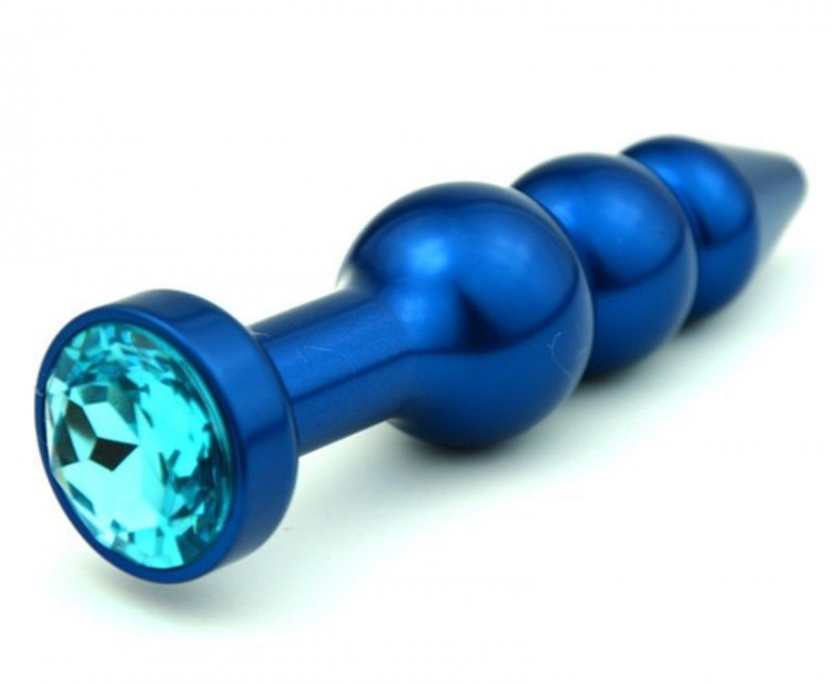 Синяя фигурная анальная пробка с голубым кристаллом - 11,2 см. от 4sexdreaM