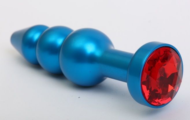 Синяя фигурная анальная пробка с красным кристаллом - 11,2 см. от 4sexdreaM