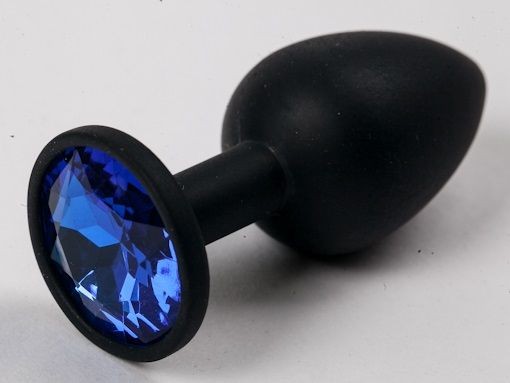 Черная силиконовая анальная пробка с синим стразом - 7,1 см. от 4sexdreaM