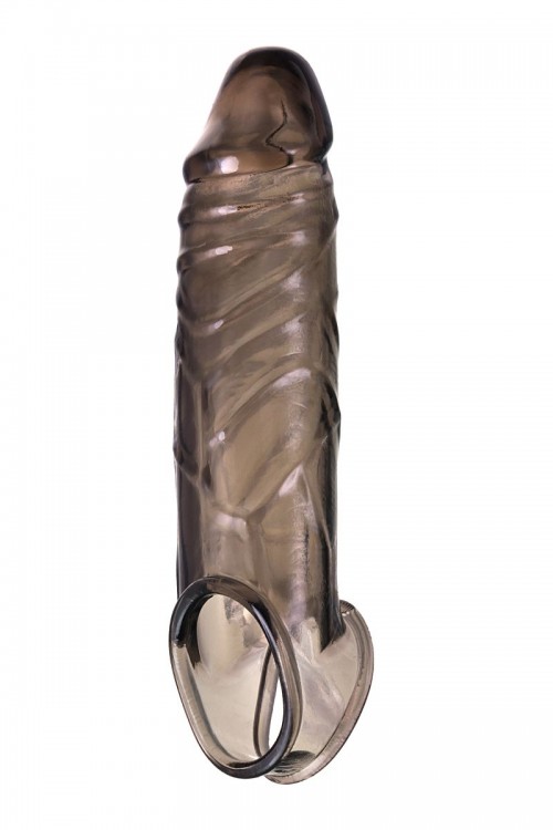 Дымчатая фаллическая насадка с подхватом и закрытой головкой - 16,2 см. от ToyFa