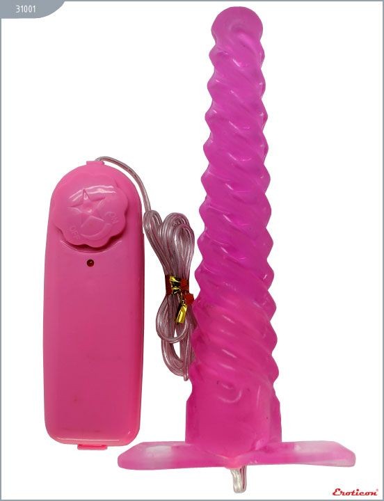 Розовый спиралевидный анальный конус с вибратором - 16 см. от Eroticon