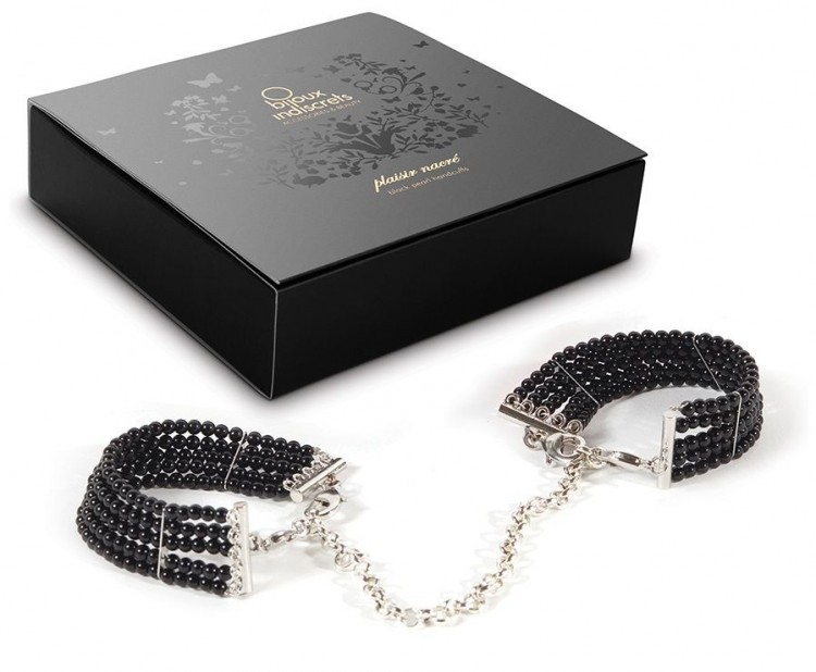 Чёрные дизайнерские наручники Plaisir Nacre Bijoux от Bijoux Indiscrets