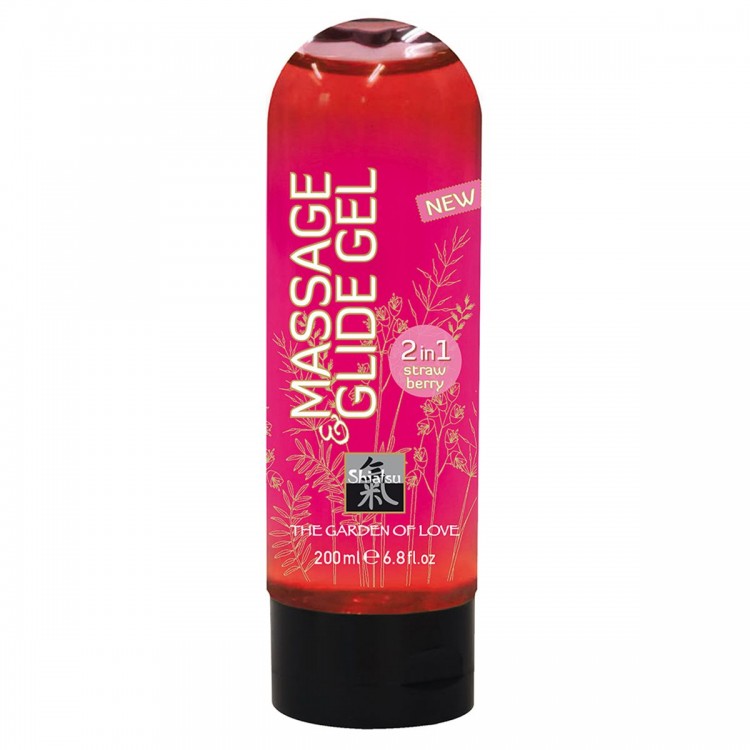 Массажное масло и лубрикант Massage   Glide Gel с клубничным ароматом - 200 мл. от Shiatsu