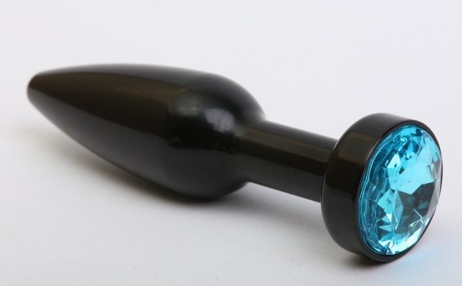 Чёрная удлинённая пробка с голубым кристаллом - 11,2 см. от 4sexdreaM