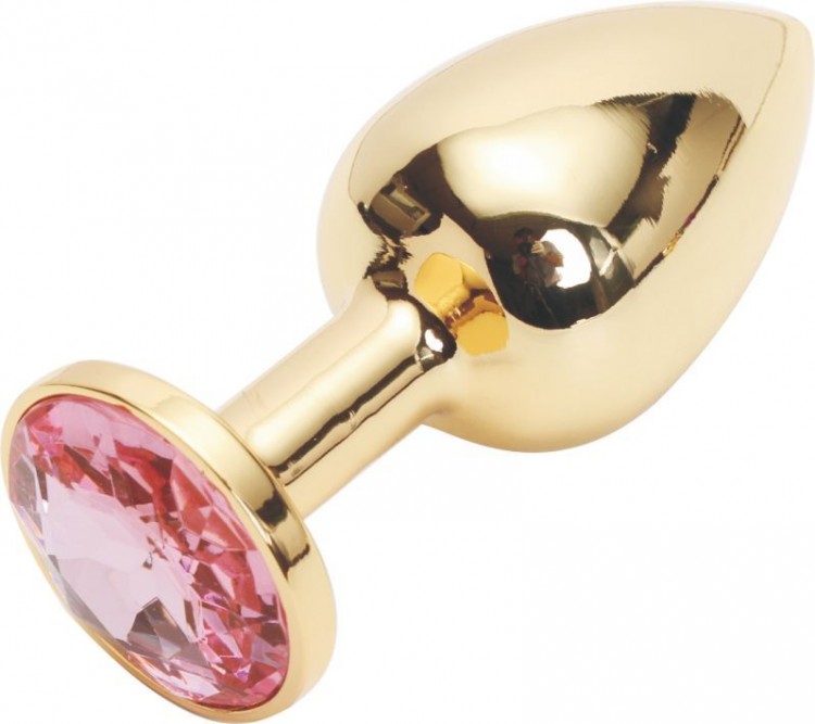 Золотистая анальная пробка с розовым кристаллом размера M - 8 см. от Vandersex