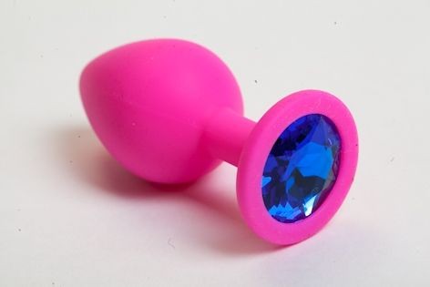 Розовая анальная пробка с синим кристаллом - 9,5 см. от 4sexdreaM