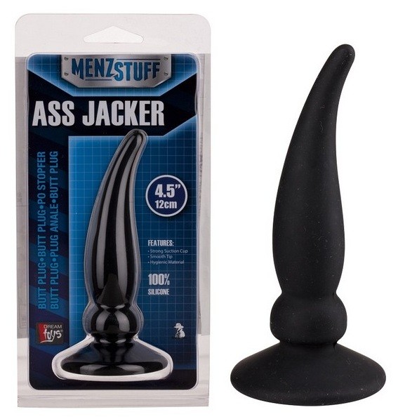 Чёрная пробка ASS JACKER для анальной стимуляции - 12 см. от Dream Toys