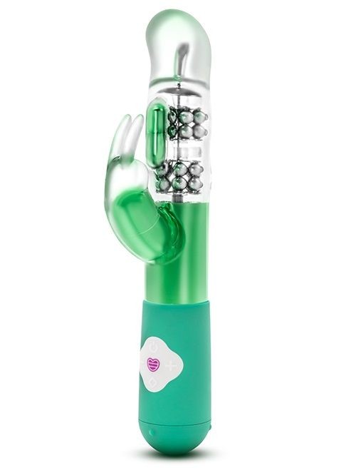 Зелёный вибромассажер с клиторальной стимуляцией Emerald G Rabbit - 26 см. от Blush Novelties