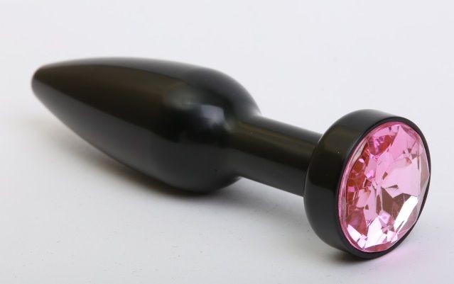 Чёрная удлинённая пробка с розовым кристаллом - 11,2 см. от 4sexdreaM