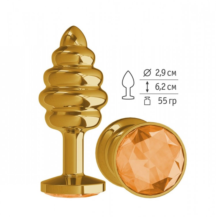 Золотистая пробка с рёбрышками и оранжевым кристаллом - 7 см. от Сумерки богов