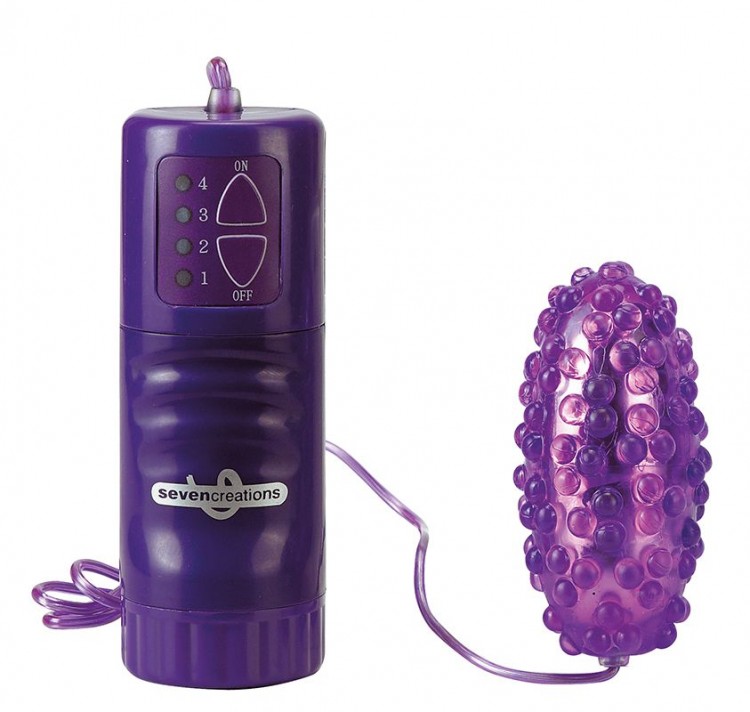 Фиолетовое водонепроницаемое виброяйцо с пупырышками от Seven Creations