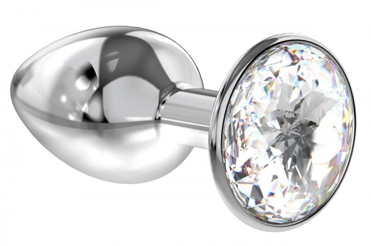 Малая серебристая анальная пробка Diamond Clear Sparkle Small с прозрачным кристаллом - 7 см. от Lola toys