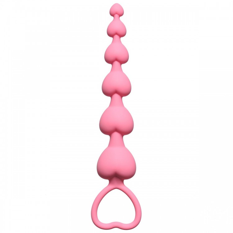 Розовая анальная цепочка Heart s Beads Pink - 18 см. от Lola toys