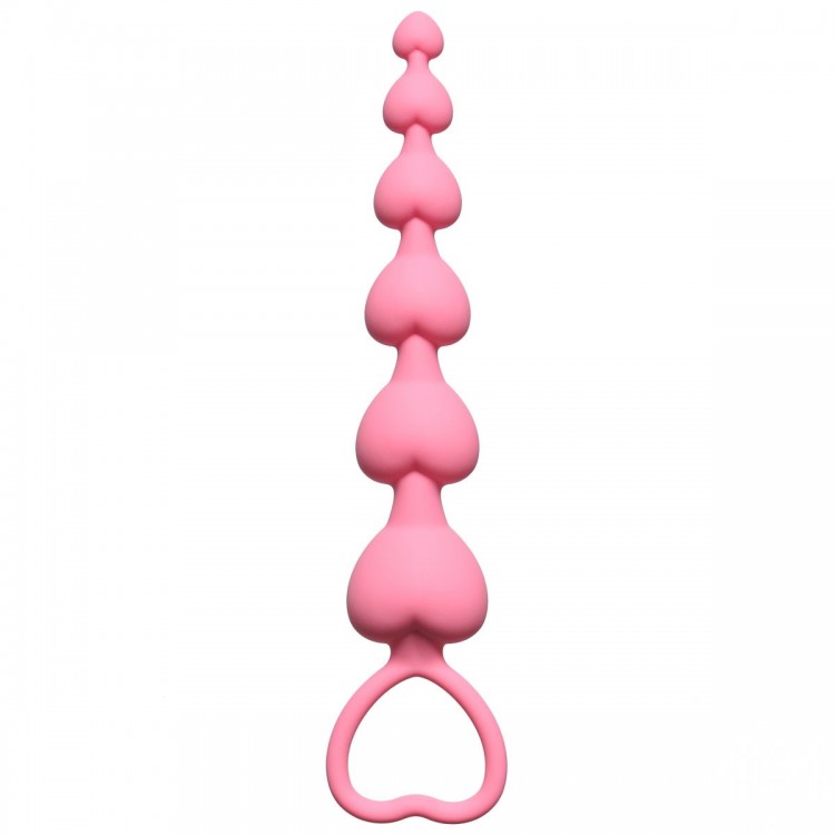 Розовая анальная цепочка Heart s Beads Pink - 18 см. от Lola toys