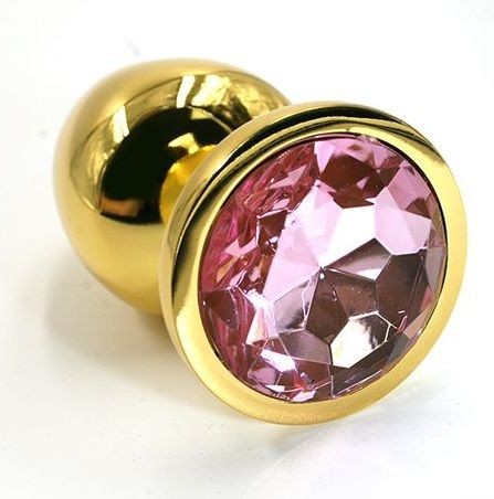 Золотистая алюминиевая анальная пробка с светло-розовым кристаллом - 6 см. от Kanikule