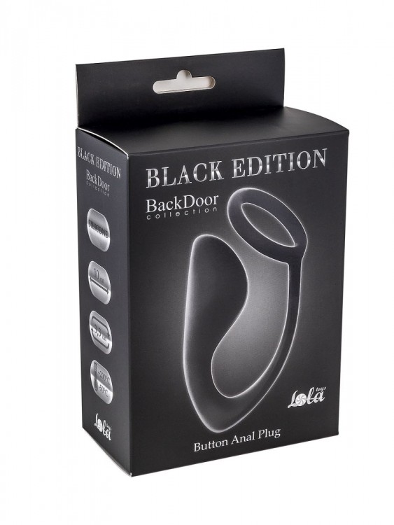 Чёрное эрекционное кольцо с анальной пробкой Button Anal Plug от Lola toys