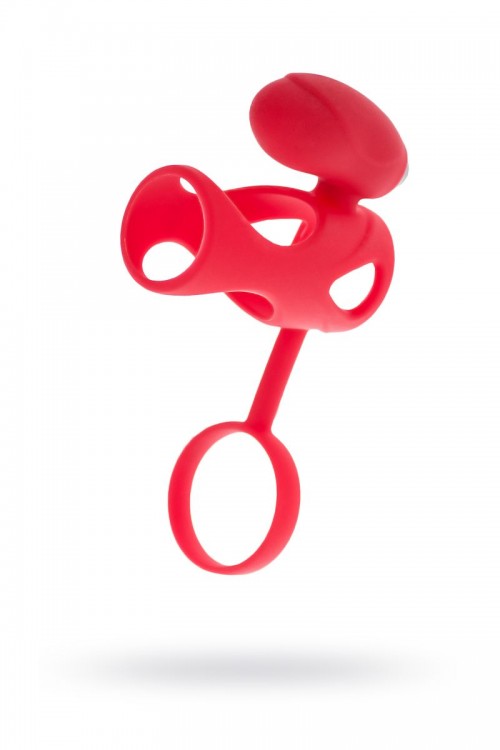 Красная насадка на пенис с клиторальным стимулятором от ToyFa