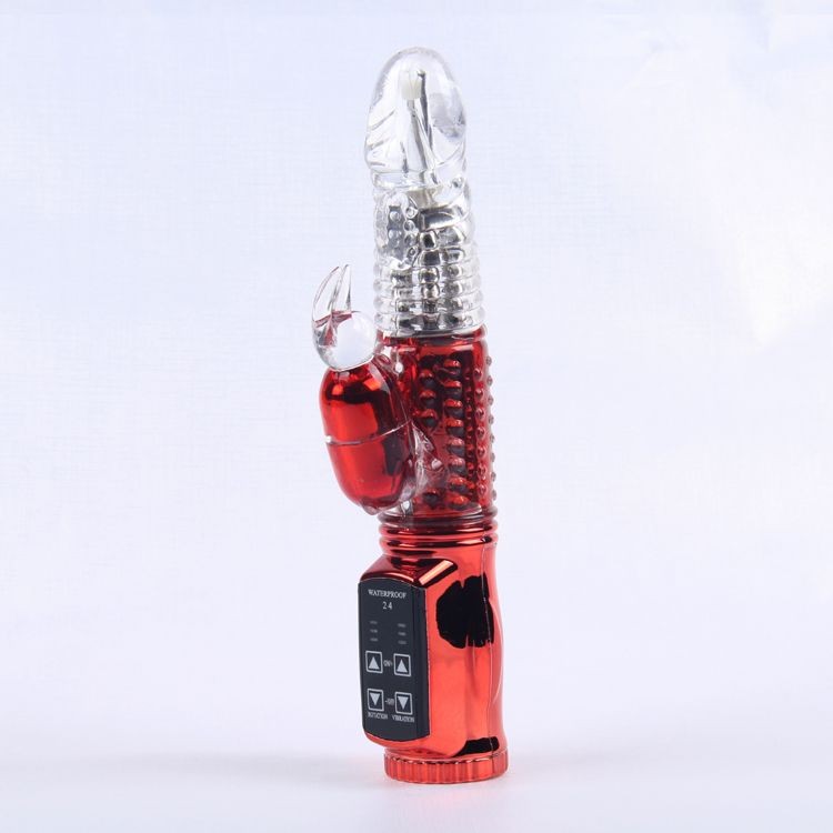 Красный вибратор с 24 режимами вибрации и ротации - 21 см. от White Label
