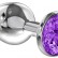 Большая серебристая анальная пробка Diamond Purple Sparkle Large с фиолетовым кристаллом - 8 см. от Lola toys