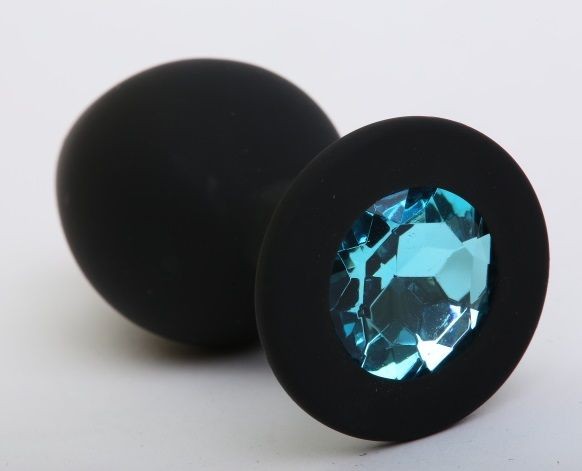 Чёрная силиконовая пробка с голубым стразом - 9,5 см. от 4sexdreaM
