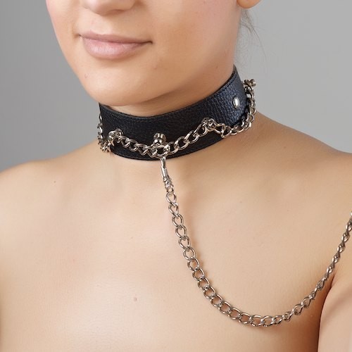 Чёрный ошейник из натуральной кожи от Sitabella